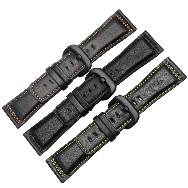 PEIYI 28mm Leather watch band with pin buckle Replacement Machinery Men's Watch Colored Line strap For P1 P2 M1 M2