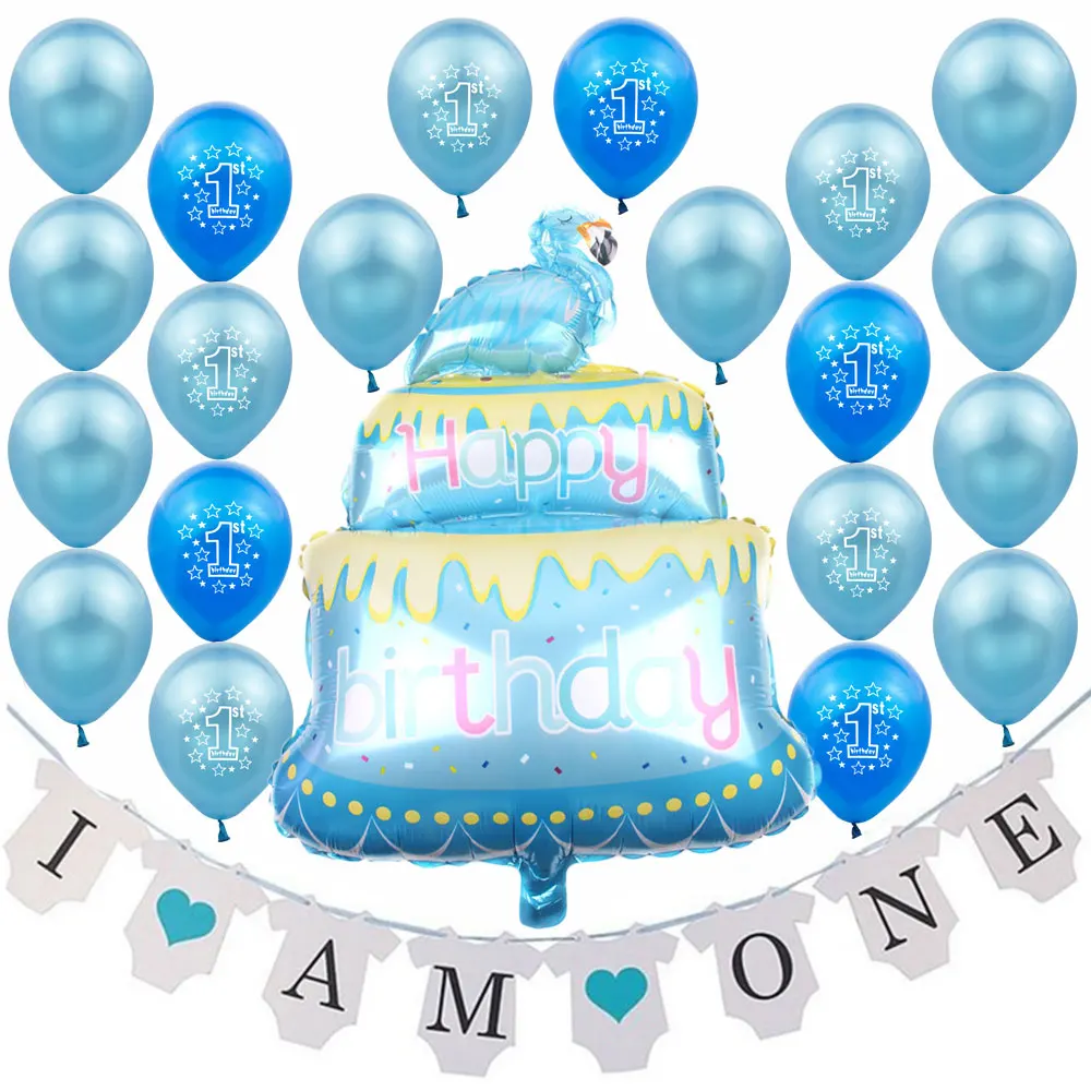 

First Birthday Party Decor Kit I AM ONE Letters Banner Flamingo Birthday Cake Balloon Baby Shower Kids 1st Birthday Ballons 8D