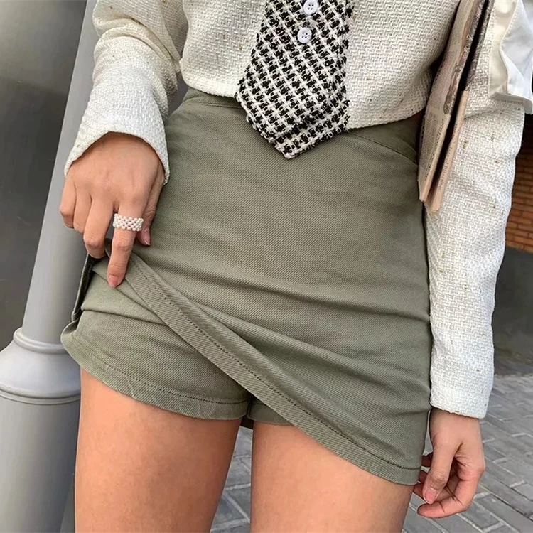 

Female Pantskirt Korean Style Casual Solid Color High Waist Package Hip Skirt Summer A Line Mini Pantskirt for Women Harajuku