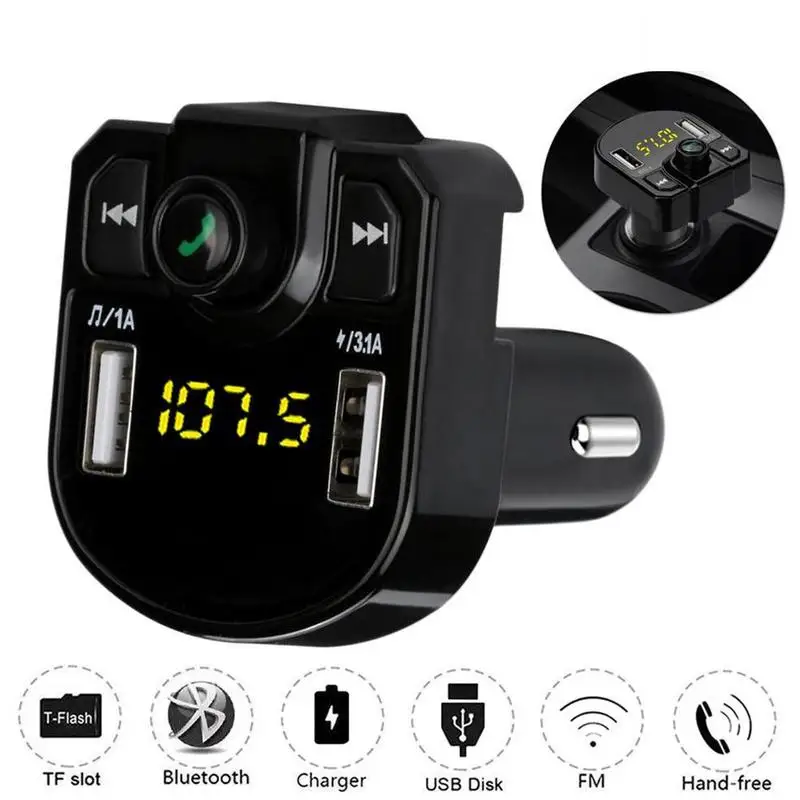 Светодиодный дисплей 4.1a гарнитура Bluetooth автомобильный комплект двойной USB Автомобильное зарядное устройство 3.1A 1A USB fm-передатчик телефон Mp3 музыкальный плеер