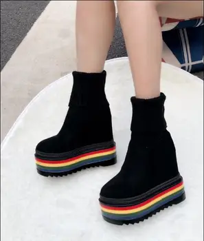 

14cm muffin platform wedge heel elastic socks boots super high heel women's shoes short boots
