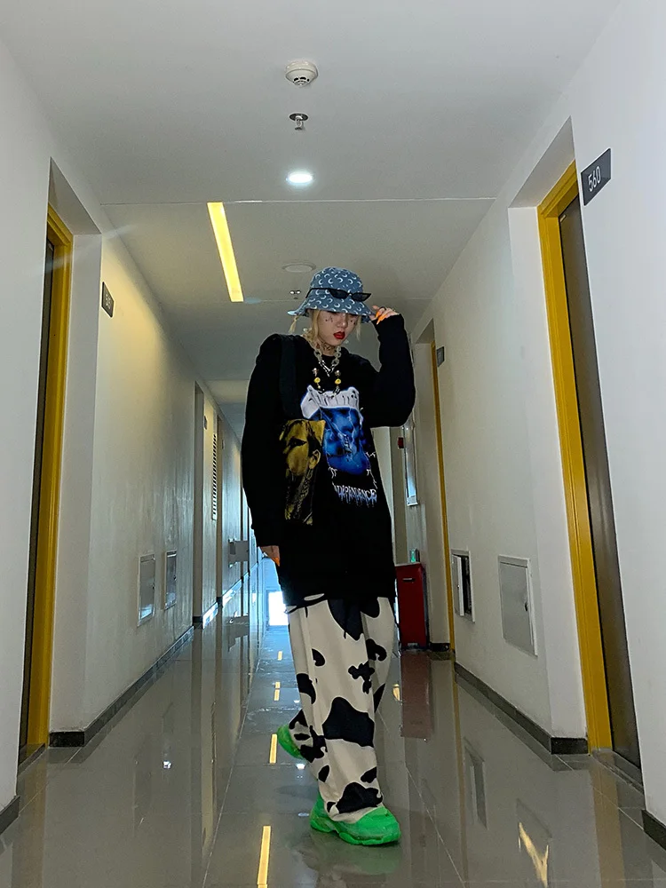 XUXI Comfortable Cow Wide Leg Pants Directly Canister Thin Woman Leisure Pants To Mop The Floor White Sweatpants FZ0137