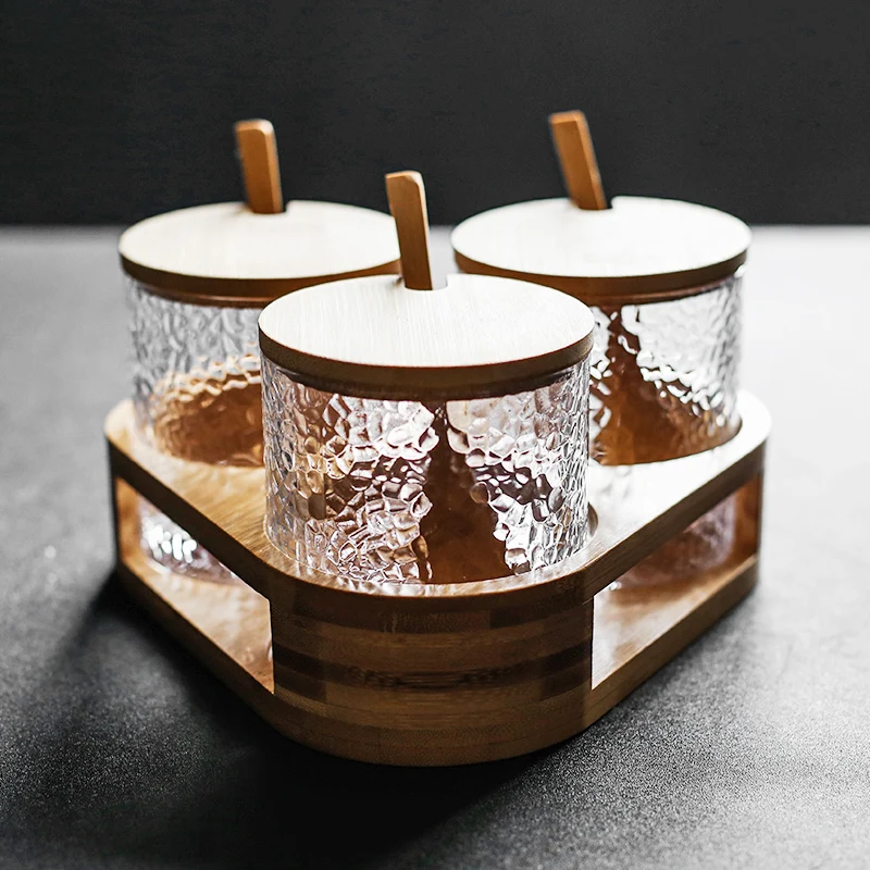 

Storage Jars Glass Seasoning Jar Three-piece Seasoning Box Set Seasoning Bottle Sugar Bowl Salt Pot Chili Pot Glass Jars