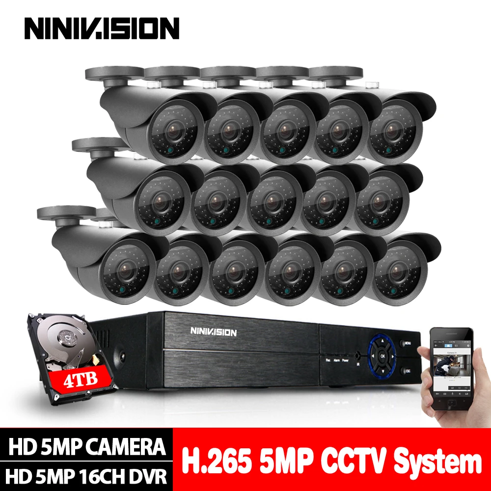 H.265+ 5MP Ultra HD 16CH DVR CCTV система безопасности 16 шт. IP66 Weaterproof открытый 5MP камера комплект видеонаблюдения