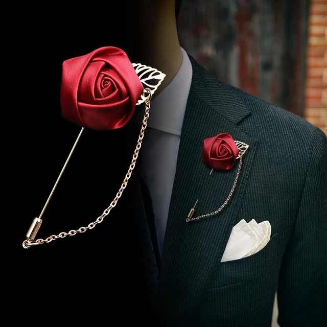 Corsage Boutonnière Broche Sur Un Costume Homme Marié Le Jour Du