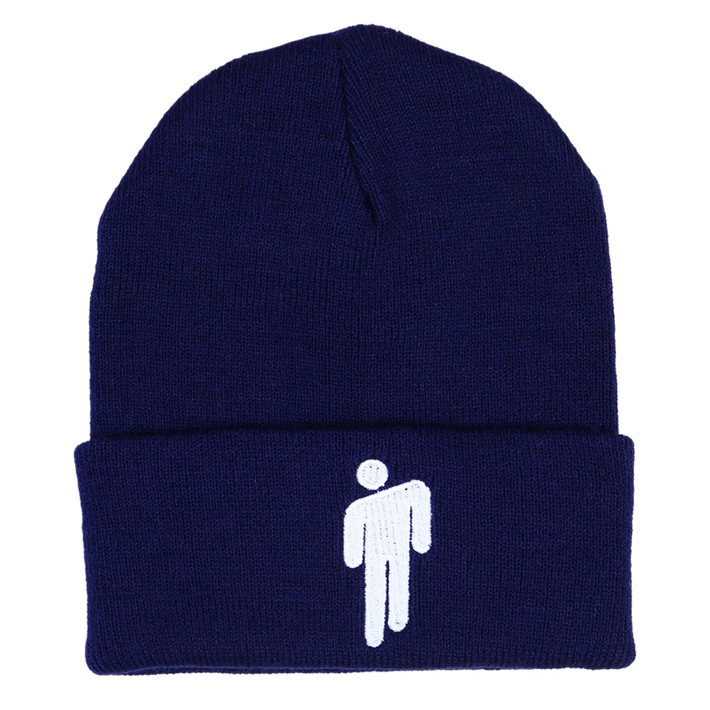 Мягкие вязаные шапки, теплые зимние шапки с вышивкой для взрослых, для маленьких мужчин, повседневные женские шапки, хип-хоп модные эластичные осенние шапки - Цвет: Тёмно-синий