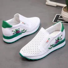 

Women Casual Shoes Summer Spring Slip on Loafers Flower Mixed Colors Hollow Out Increasing Internal Height White Sneakers 35-39