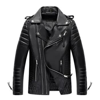 

Genuine Jacket Men Quality Sheepskin Leather Bomber Jackets Spring Autumn Motocycle Plus Size 19-815 MF606