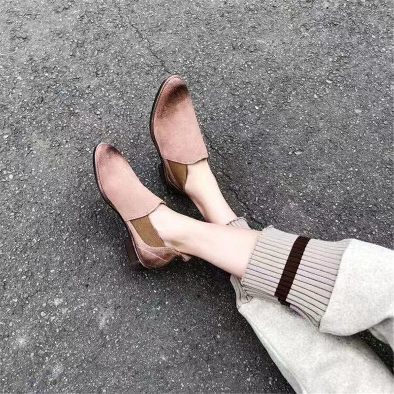Женская обувь; Botas Mujer; с круглым носком; sapato feminino; на низком каблуке; осенние ботинки в стиле ретро; женские уличные эластичные ботинки; Новая мода - Цвет: AS PIC