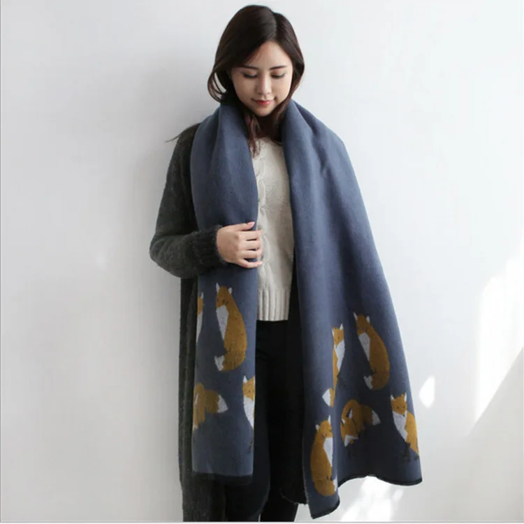 

2018 Europe And America New Style Trend Little Fox Faux Cashmere Scarf Women's Double-Sided Thick Shawl Scarf a Generation of Fa