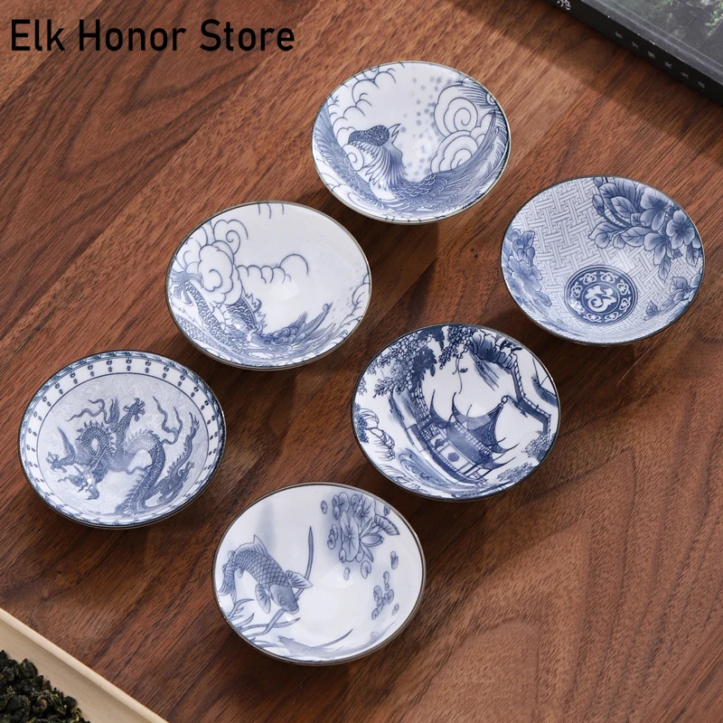 Retro Chinese Ceramic Tea Cup Blue and White Porcelain