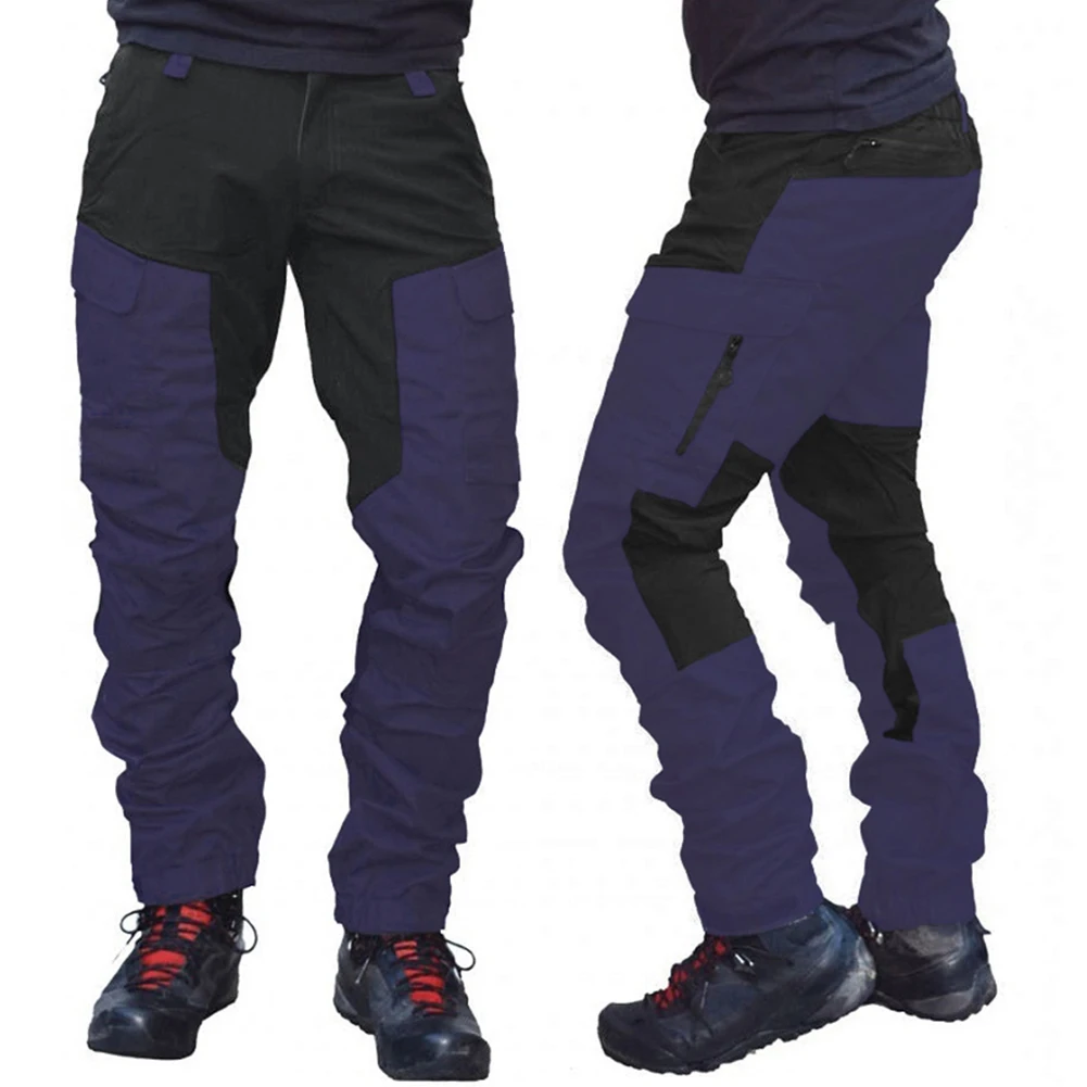 Cargo Pants Men Fashion Color Block Multi Pockets Sports Long Cargo Pants Work Trousers Men's Work Out Quick Dry Pants