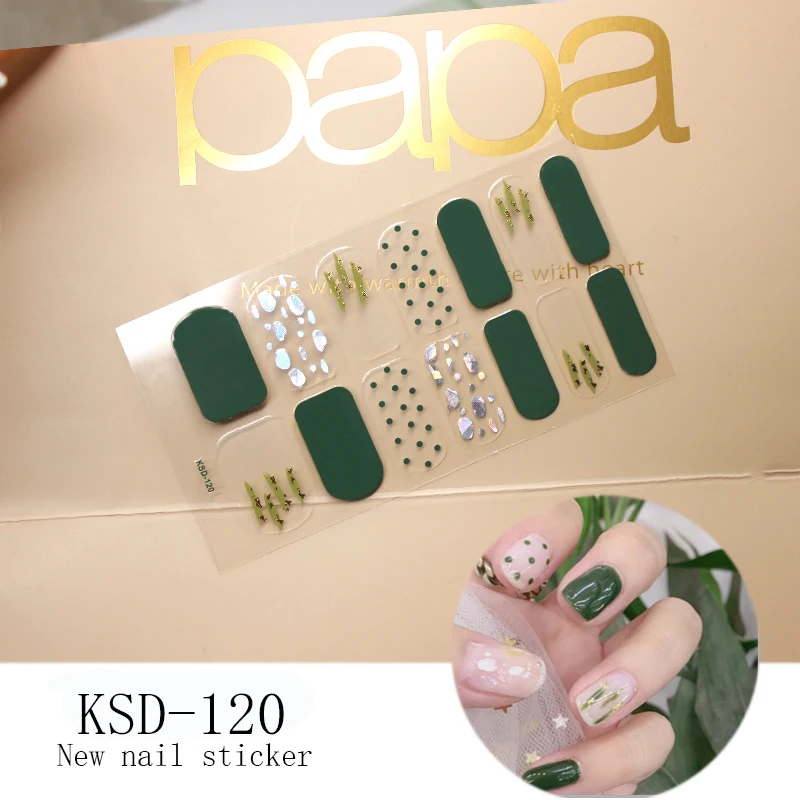 KSD120 14 насадок/листов для дизайна ногтей, полное покрытие, самоклеющиеся наклейки, Переводные накладки для лака, водонепроницаемые наклейки для ногтей, наклейки для маникюра - Цвет: KSD120