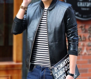 

Men's Outwear Jackets Leather Jacket Biker Motorcycle Black Coat Slim Fit