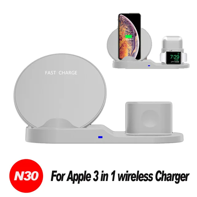 3 в 1 Qi Беспроводное зарядное устройство 15 Вт док-станция держатель для Apple Watch подставка для iPhone Xr X XS быстрое зарядное устройство Настольный для Airpod - Тип штекера: N30 white