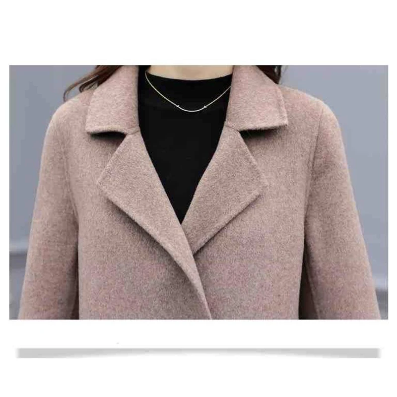 Abrigo de invierno para mujer amplio cinturón de solapa de lana mezcla abrigo Размер largo gabardina abrigo Лана де para mujer