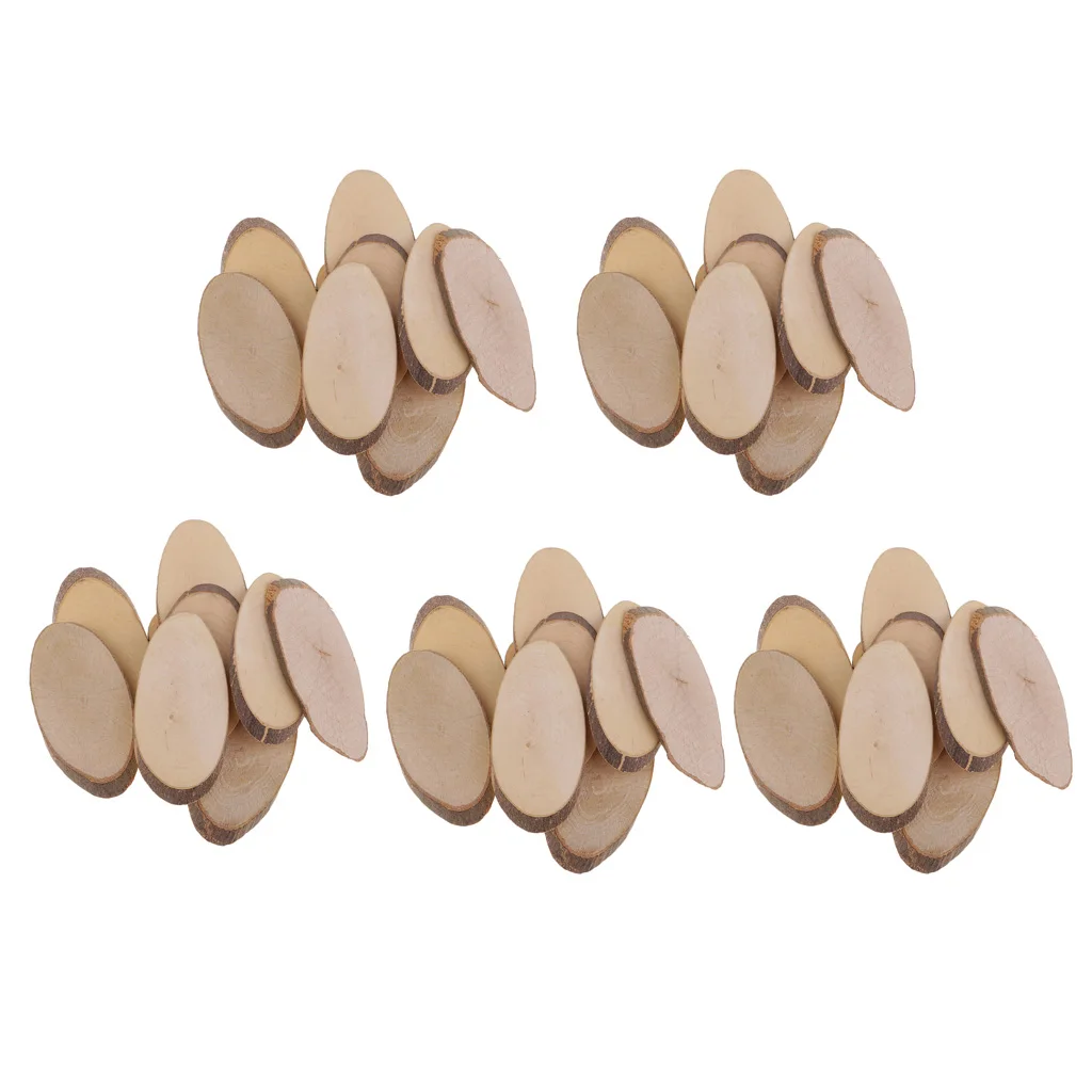 50Pcs Unfinished Wood Pieces Wooden Oval Cutout Tiles Natural Rustic Craft Slices for Home Decoration DIY Supplies | Дом и сад