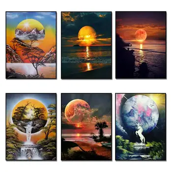 

DIY Full Square/Round Diamond Painting Moon Scenery Diamond Mosaic Paint Crystal Rhinestones Embroidery Beaded Cross Stitch Kits