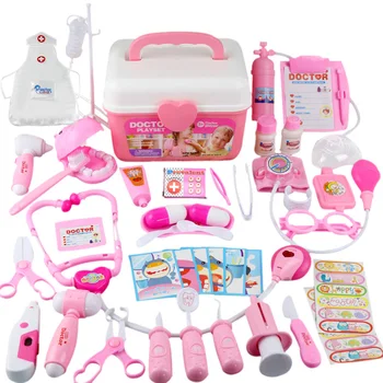 

44Pcs Children Pretend Dentist Toolbox Doctor Medical Playset With Hippo Toys For Kids Children Birthdaty Gifts 2020 - Pink