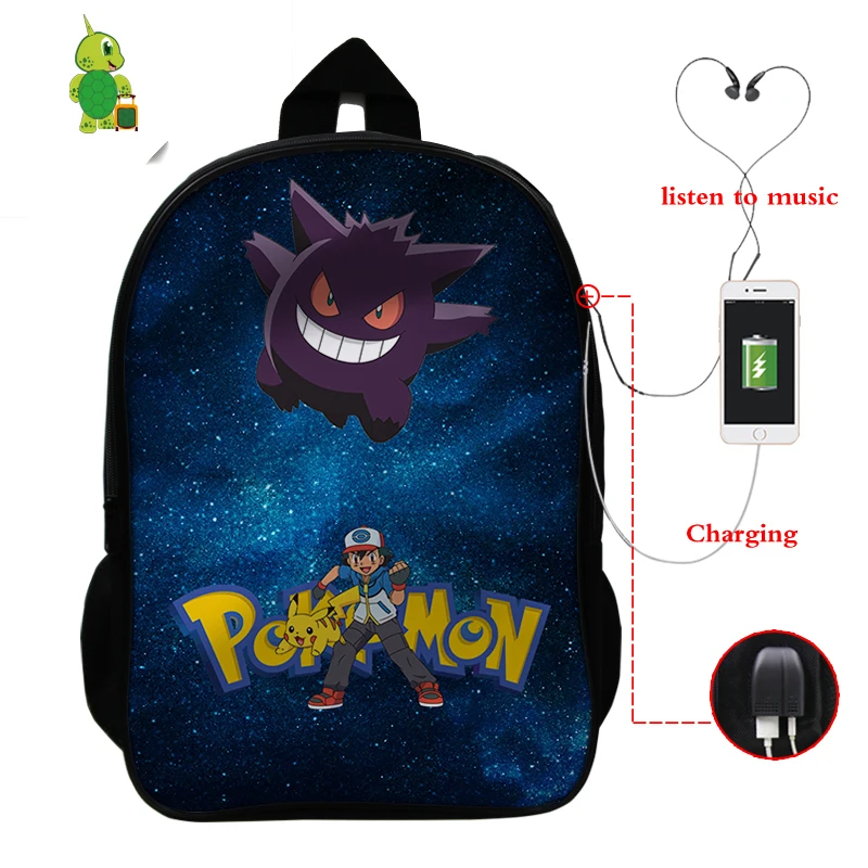 29 Рюкзак для ноутбука Pokemon Pikachu Gengar Eevee с зарядкой через USB, школьные сумки для мальчиков и девочек-подростков, рюкзак с рисунком, дорожные сумки на плечо - Цвет: 29