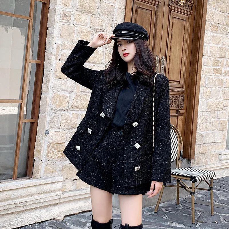 

2019 New Style Liangsi Tweed Graceful Coat High-waisted Shorts Two-Piece Set