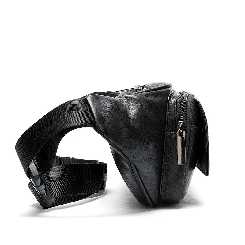 Leather Banana Bag for Men Black Leather Man Purse Small 