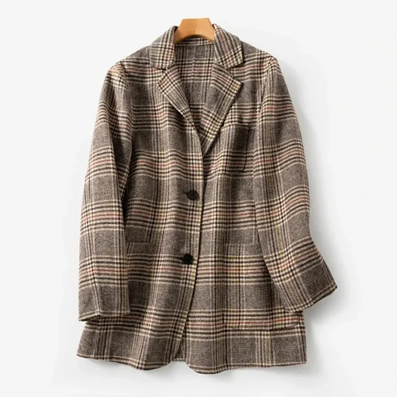 

2020 Spring Autumn Single Breasted Women's Plaid Blazer Ladies Office Long Sleeve Suit Female Coat