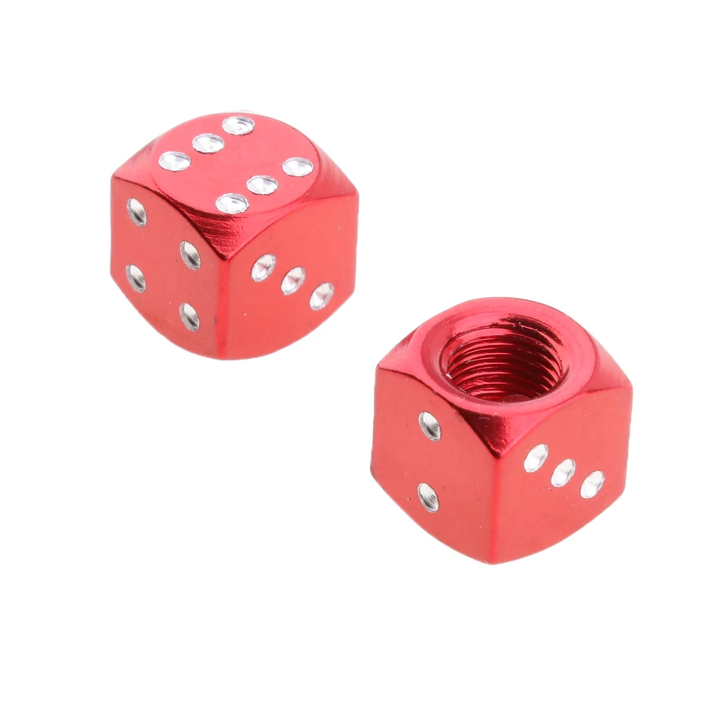 4Pcs Red Dice Tire/Wheel Stem Air Valve Caps Covers Set Motorcycle ATVValve Stems & Caps