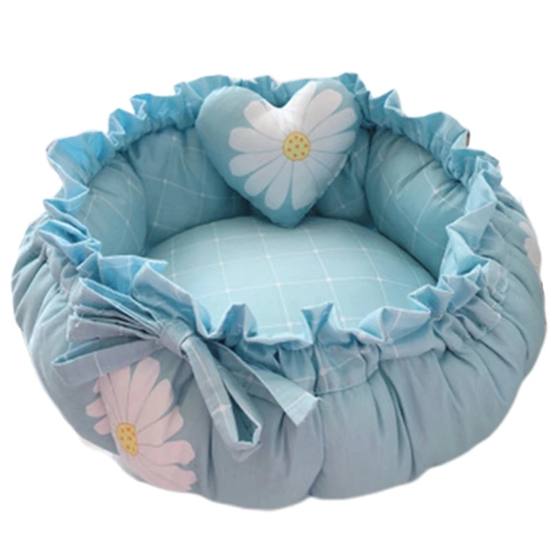 Blue Ботик-Принцесса Стиль Милая кровать для питомца собаки кошка кровать Дом Подушка Конура ручки диван с подушкой теплый спальный мешок - Цвет: Blue
