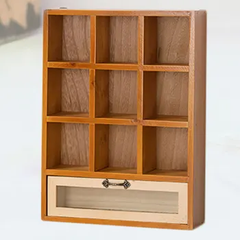 

1Pc Small House Retro Ancient Ways Woodiness Bedroom Sitting Room Metope Decorates 9 Grids and 1 Drawer(Retro Color)