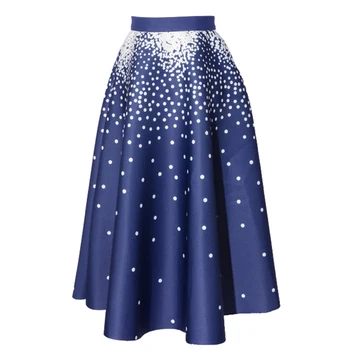 

2020 Women Midi Pleated Skirts Vintage Floral Printed Ball Gown High Waist Flared Knee Length Skater Skirts Saias Femininas