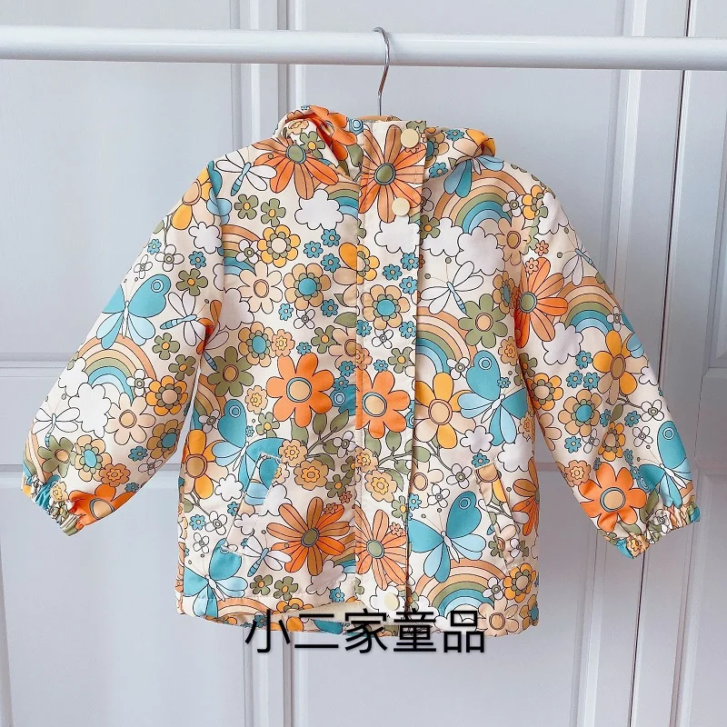 

girls fleece lining floral jacket, children windbreaker, kids jackets for girls, girls autumn clothes, fall clothes, 3T to 8T
