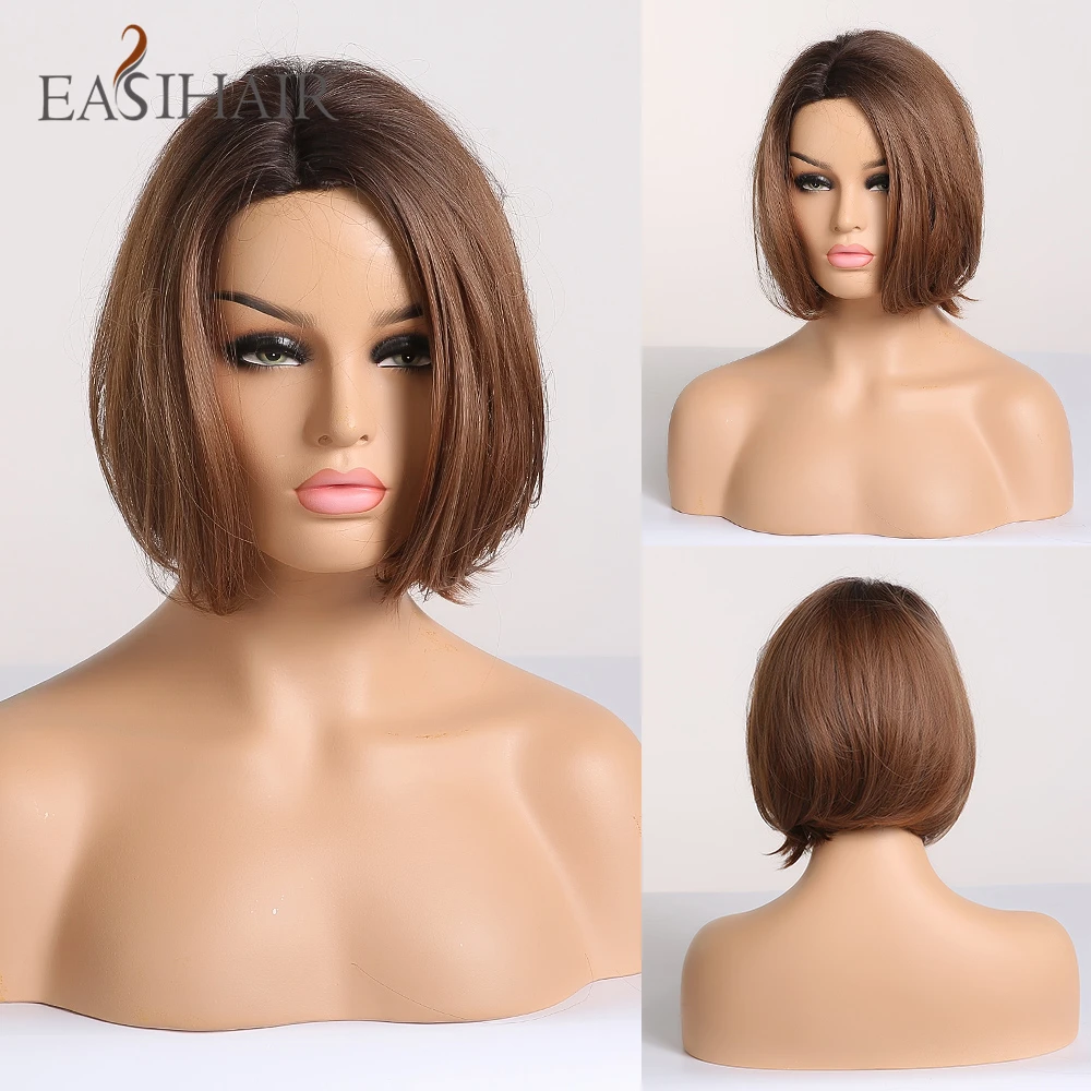 

EASIHAIR Short Brown Synthetic BOB Wigs for Women Heat Resistant Wigs High Temperature Fiber Glueless Straight Bob Wig Cosplay