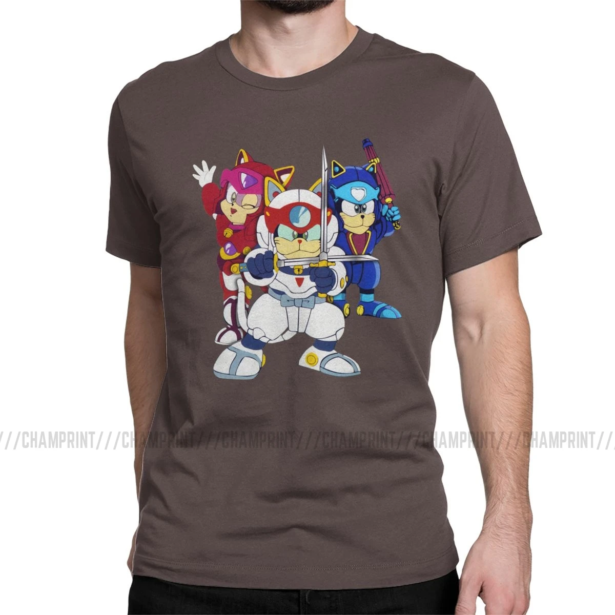 Мужские футболки Samurai Pizza Cats, новинка, футболки из чистого хлопка с коротким рукавом, 90 s, японское Ретро аниме, футболки с круглым воротником - Цвет: Коричневый