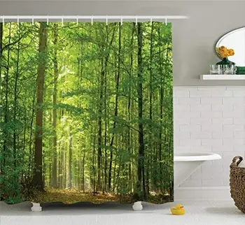 

Woodland Decor Deciduous Forest in Summertime Foliage Sunlight Romantic Holidays Scenics Long Shower Curtain Waterproof Bathroom