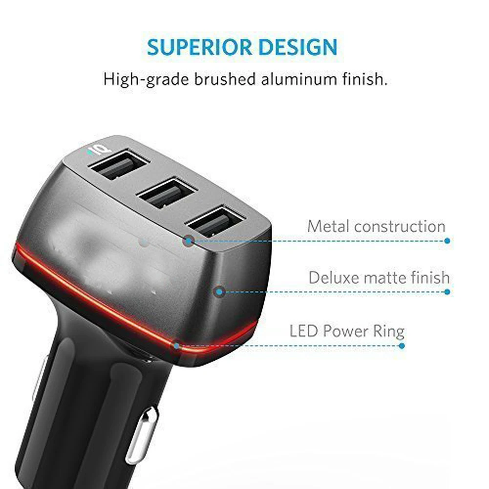 Автомобильное зарядное устройство PowerDrive+ 3 36 Вт 3-портовый USB для iPhone X/8/7/6s/Plus, iPad Pro/Air 2/mini Galaxy S7/S6/Edge/Plus, note5/4, LG, Nexus