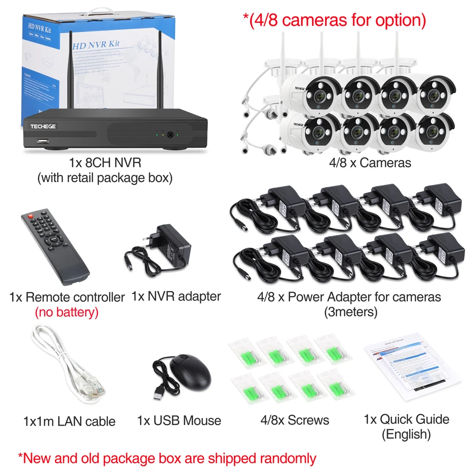 Techege 8CH 1080P Wireless Camera System Two Way Audio 2MP Waterproof Outdoor WIFI Video Surveillance Kit 4/8 Metal Camera Kit