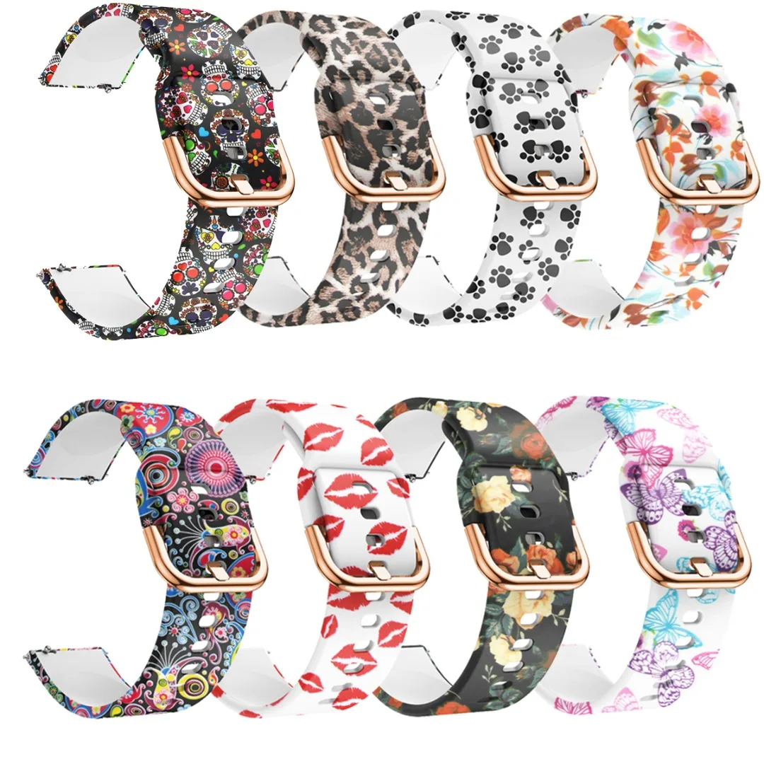 20mm Sport Strap for Samsung Galaxy Watch Active Fashion Flower Dog Paw Print Soft Silicone Strap Sport Bracelet Replacement