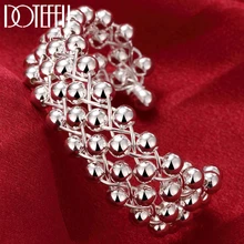 DOTEFFIL 925 Sterling Silver Full Smooth Beads Bangle Bracelet For Woman Wedding Engagement Fashion Charm Party Jewelry