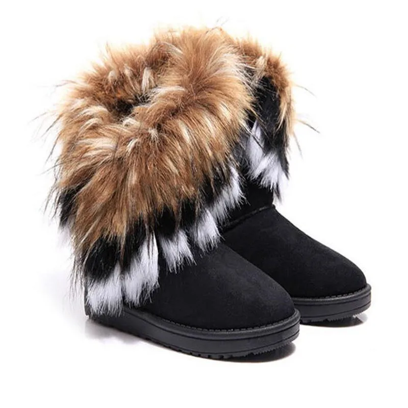 Модные женские ботинки новые зимние ботинки с имитацией лисьего меха; женские хлопковые ботинки удобные теплые женские ботинки