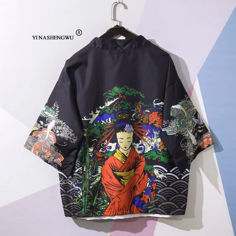 Yukata, женское традиционное японское кимоно, Harajuku, пара кимоно, кардиган для мужчин, Пляжная свободная тонкая рубашка, Солнцезащитная рубашка, пальто - Цвет: color 11 c