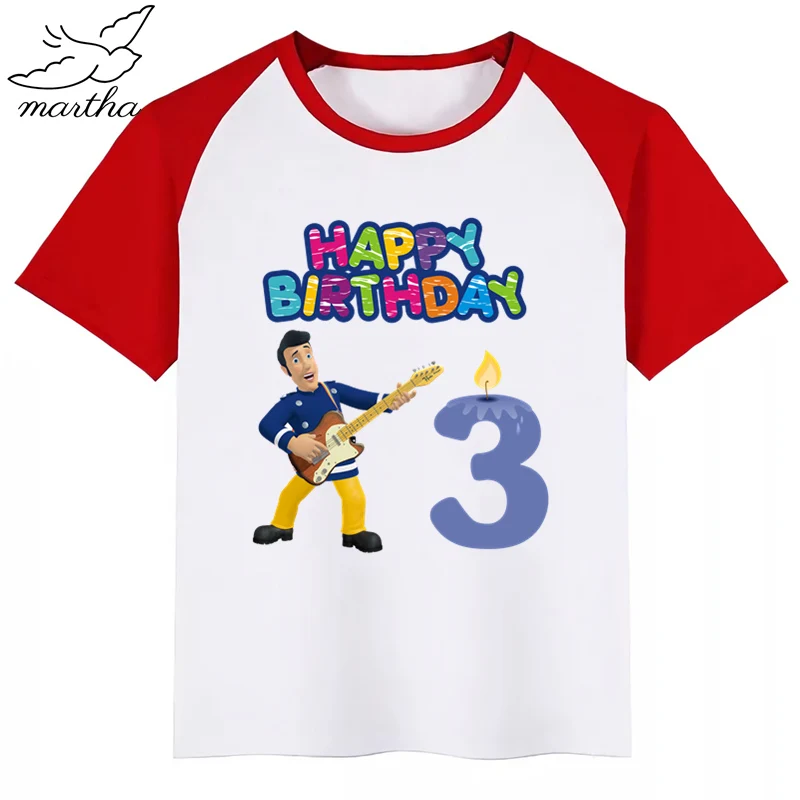 RedC Одежда для детей с надписью «Happy Birthday Number», «Fireman Sam DIYKids»; футболка для девочек; подарок на день рождения; одежда для детей; футболки для мальчиков; футболки для малышей - Цвет: RedC