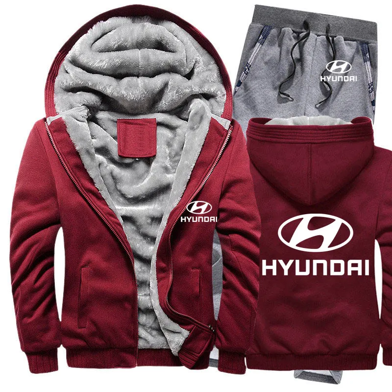 Толстовки для мужчин hyundai Motor Car Logo Мужские s толстовки костюм зимний толстый теплый флис хлопок спортивный костюм на молнии мужская куртка+ брюки 2 шт - Цвет: 815