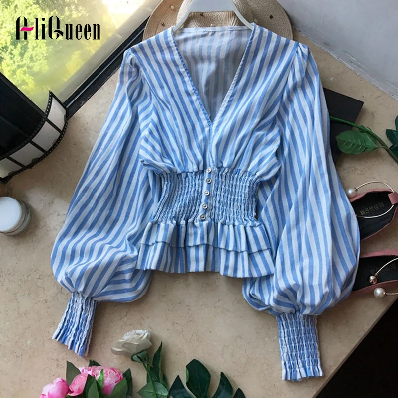 Военно-морского флота в полоску с рукавом-фонариком и Сексуальная Блузка