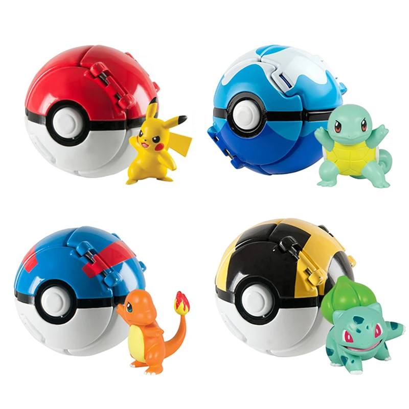 Pokemon 4 Pezzi Pikachu Pokeball Set Go Toys Big Ball Mostro Deformato Originale Figura Anime Pokeball Raccogliere Regalo Di Compleanno Per Bambini