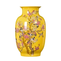 Jingdezhen porcelain antique new Chinese vase yellow glazed  magpie on the plum tree pattern big vases 1