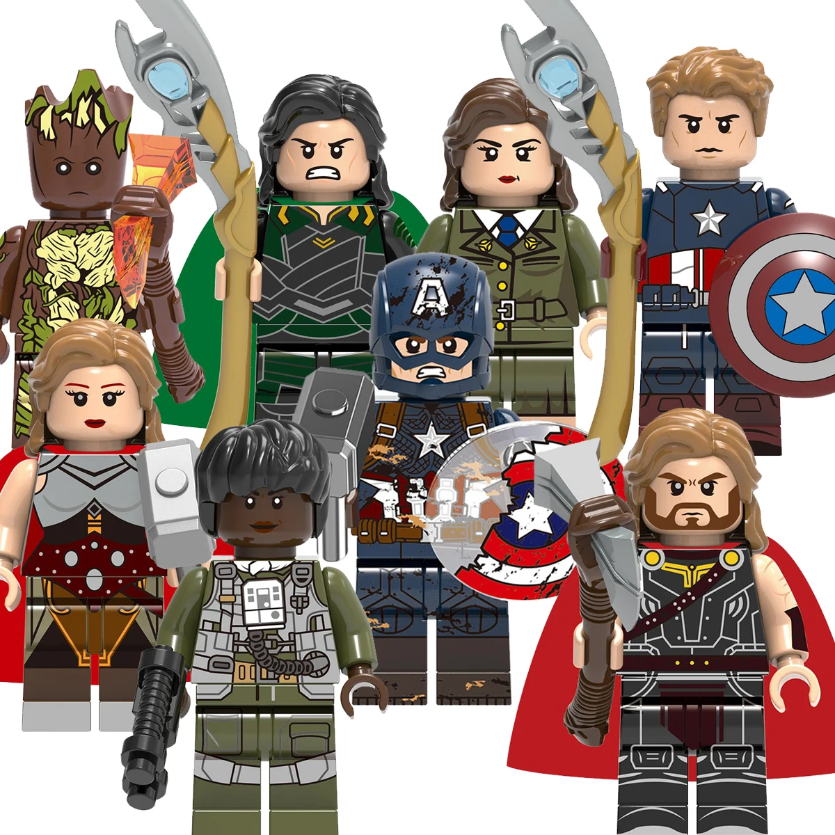 8 шт./компл. серия Marvel блоки Кирпич рисунок комплект Локи Грут «Тор», Игровые мини-фигурки, строительные игрушки X0273