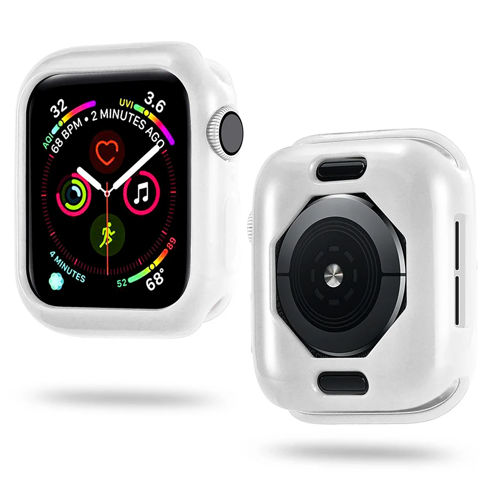 Белый Восьмиугольный однотонный чехол для Apple watch, чехол серии 5, 4, стиль, все включено, ТПУ, мягкие Аксессуары для Apple Watch, 40 мм, 44 мм - Цвет: Белый