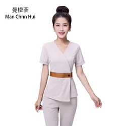 Health Club Workwear Women's Teahouse Waitress Clothes Foot Bath Beauty Salon SPA Uniform 2 Piece Embroidery DIY Logo Uniform
