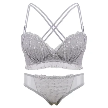 

2020 New Lace Flower Face Palm Cup Backless Bra Sexy and Comfortable Upper Support Anti-Sagging Gathered Underwear Set